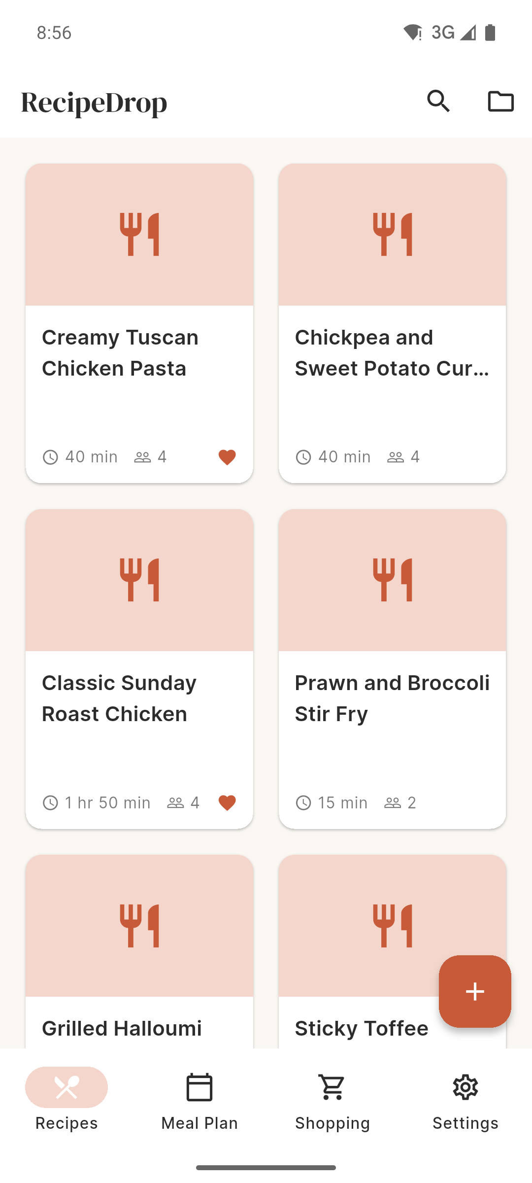 RecipeDrop Recipe Vault with saved recipes