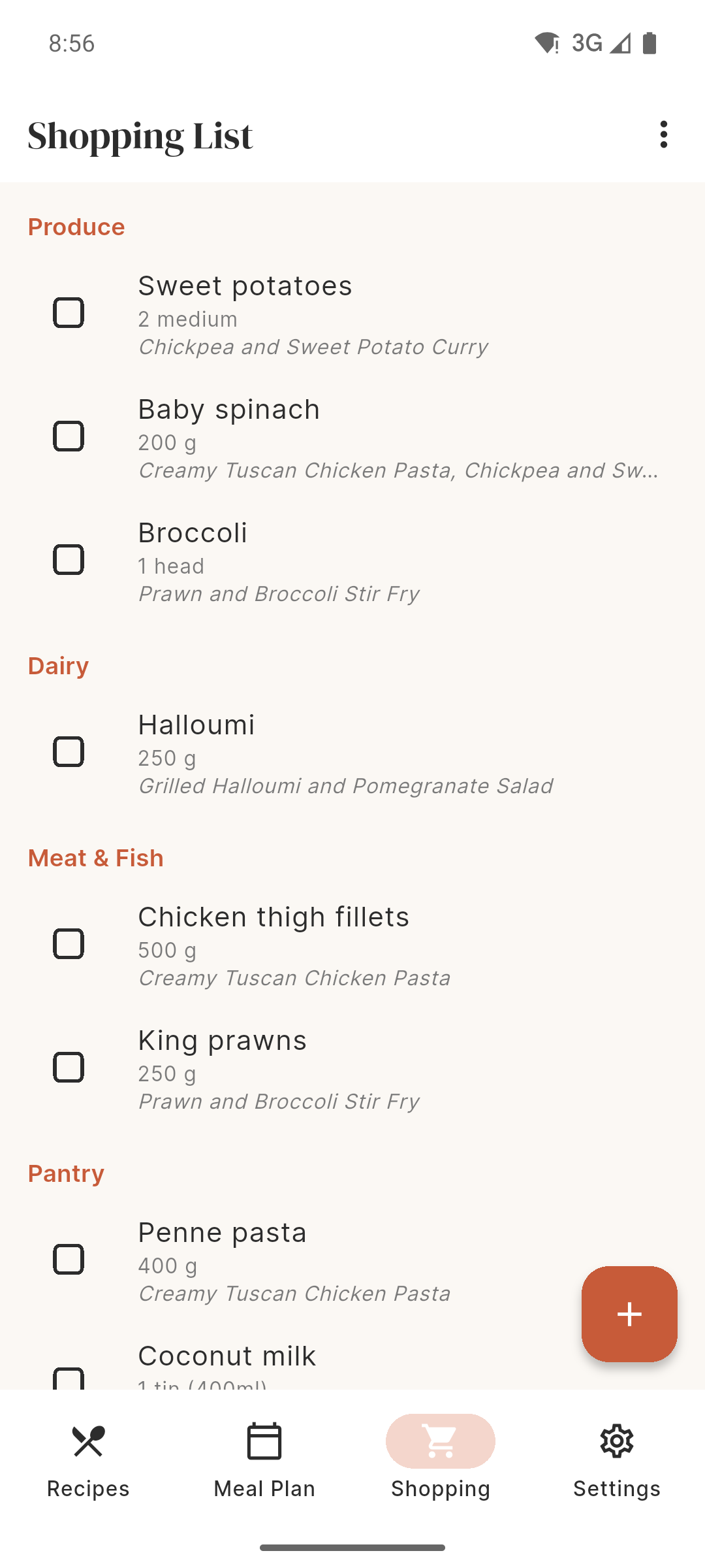 RecipeDrop Shopping List